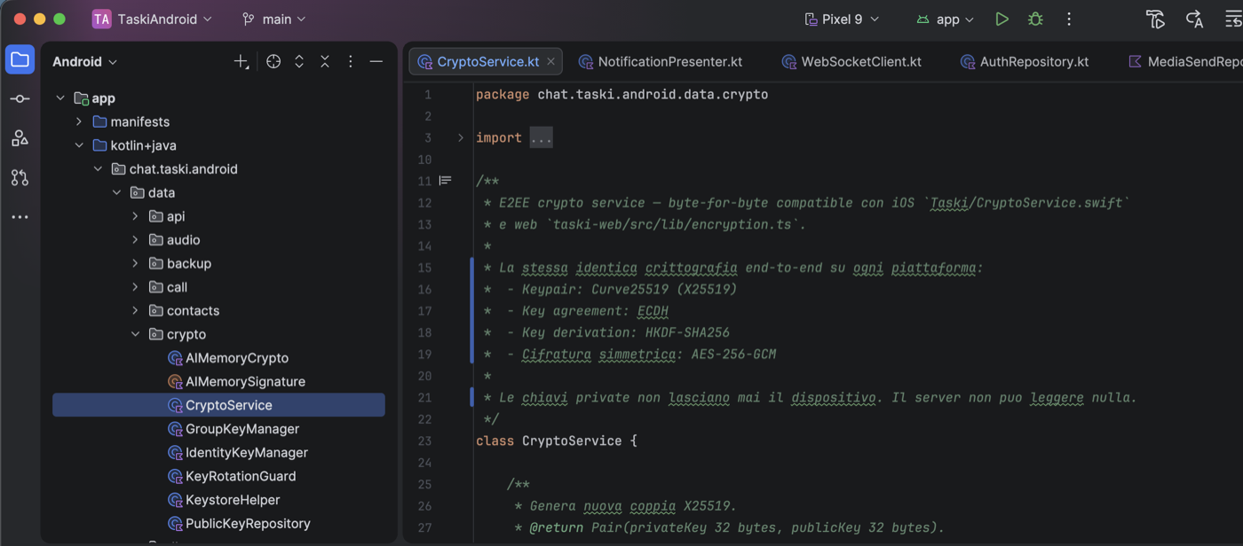Il client Android nativo: CryptoService.kt, stessa E2EE di iOS e web